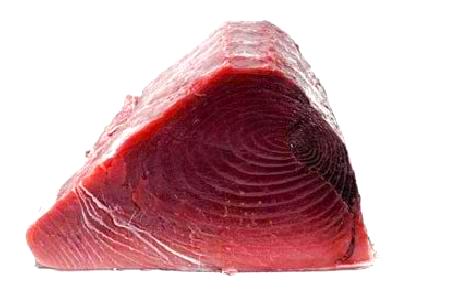 En un corte de carne de atún se puede apreciar donde se acumula la sangre para mantener los músculos calientes.