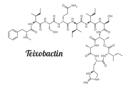 Fórmula química de la teixobactina, tal como aparece en el artículo de la revista Nature